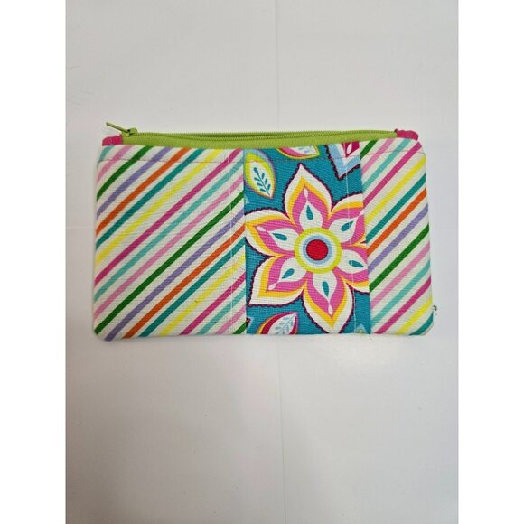 Small Makeup Bag Zipper Colorful Flower Fabric Cosmetic Casual Clutch - Picture 1 of 5